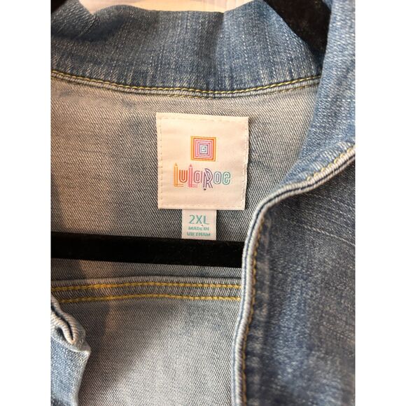 Lularoe Kenny Stars and Palm Trees Jean Jacket 2XL - Picture 5 of 6